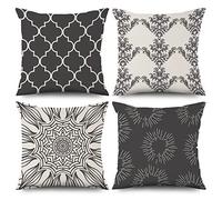 ASDCXZ Set di 4 federe per cuscino boho 40x40 cm, motivo fiore Datura retrò nero beige, federe cuscini decorativi divano, lavabili, poliestere lino tessile imbottitura federa