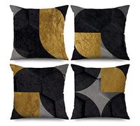 ASDCXZ Set di 4 federe per cuscino, colore nero, 40 x 40 cm, Europa settentrionale, moderne, grigio, nero, giallo, per divano, cuscino decorativo, lavabile, in poliestere, lino, per esterni