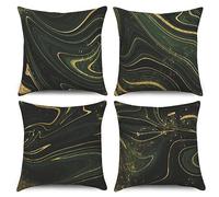 ASDCXZ Set di 4 federe per cuscino in marmo, 40 x 40 cm, moderne, colore verde scuro, nero, oro, effetto marmo, per divano, lavabile, poliestere, lino