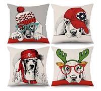 ASDCXZ Set di 4 federe per cuscino per bambini, 40 x 40 cm, con simpatici animali, colore rosso, cappello di cervo, per il divano, per il divano, lavabile in poliestere, lino, per esterni