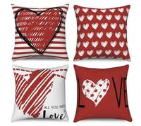 ASDCXZ Set di 4 federe per cuscino per San Valentino, 50 x 50 cm, colore rosso, amore, matrimonio, Natale, Capodanno, divano, lavabile, in poliestere, per esterni