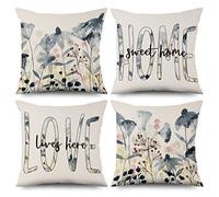 ASDCXZ Set di Federe primaverili, 45x45 cm, 4 pezzi, Federe decorative per divano con motivo floreale acquarello fresco in blu, copricuscini lavabili in poliestere e lino per esterni