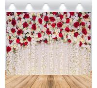 ASDCXZ Sfondo da parete floreale, 3 x 2,5 m, romantico, rosso, bianco, giallo, rosa, fiore, parete, sfondo in vinile, per matrimonio, compleanno, doccia nuziale, festa, studio fotografico, oggetto di