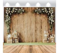 ASDCXZ Sfondo da parete in vinile, 3,6 x 3 m, con venature del legno bianco e fiore, per matrimonio, compleanno, doccia nuziale, feste, ritratto