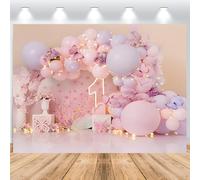 ASDCXZ Sfondo de il primo compleanno per ragazza 1.8x1.2m, Rosa Viola Palloncino Farfalla Ragazza Primo Compleanno Sfondo Fotografico Principessa Festa di Compleanno Torta Tavolo Decorazione Banner