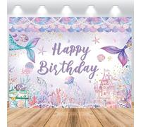 ASDCXZ Sfondo di Compleanno Sirena 2.2x1.5m, Sognante Sotto il Mare Castello Viola Turchese Coda di Sirena Fotografia Sfondo Principessa Bambina 1° Compleanno Festa Decorazione Banner Studio Props
