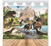 ASDCXZ Sfondo di dinosauri 2.2x1.5m, Tema originale tropicale della giungla con animali selvatici e dinosauri Sfondo fotografico Decor per feste di compleanno per bambini e bambine Attrezzi da studio
