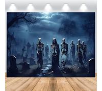ASDCXZ Sfondo di Halloween 3 x 2 m, terrore scuro cimitero rovine scheletro fantasma festa di Halloween decorare sfondo fotografico, strega mago fantasma ritratto fotografia sfondo banner decorazione