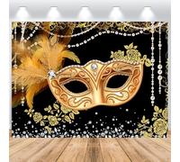 ASDCXZ Sfondo di Mardi Gras 2.2x1.5m, Maschera d'oro Maschera Diamanti Lucidi Veneziani Mardi Gras Carnevale Tema Fotografia Sfondo per Mardi Gras Vestiti Festa Decorazione Banner Studio Puntelli