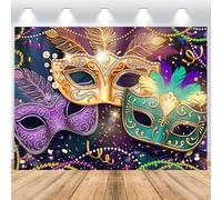 ASDCXZ Sfondo di Mardi Gras 2.2x1.5m, Maschera Viola Oro Turchese Veneziana Mardi Gras Carnevale Mascherata Tema Fotografia Sfondo per Mardi Gras Vestiti Festa Decorazione Banner Foto Studio Puntelli