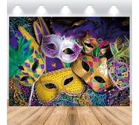 ASDCXZ Sfondo di Mardi Gras 3.6x2.5m, Maschera d'oro Viola Veneziano Mardi Gras Masquerade Carnevale Tema Fotografia Sfondo per Mardi Gras Vestiti Festa Decorazione Banner Foto Studio Puntelli