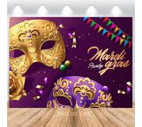 ASDCXZ Sfondo di Mardi Gras 3x2m, Maschera di Carnevale in Oro Viola Veneziano Mardi Gras Carnevale Tema Fotografia Sfondo per Mardi Gras Vestiti Festa Decorazione Banner Foto Studio Puntelli