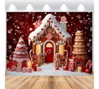 ASDCXZ Sfondo di Natale 2,5x1,8 m, Casetta Sognante Gelato Albero di Natale Lecca-lecca Rosso Sfondo, Vinile Inverno Natalizio Riunione di Famiglia Decorazione per Feste Banner Fondale Fotografico