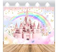 ASDCXZ Sfondo di Principessa Castello 1.5x1m, Castello Rosa Arcobaleno Floreale Farfalla Fotografia Sfondo Principessa Bambina 1° Compleanno Baby Shower Festa Decorazione Banner Attrezzi da Studio