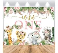 ASDCXZ Sfondo Fotografico 1° Compleanno per Ragazza 2.2x1.5m, Wild One Safari Jungle Animale Sfondo Principessa 1 Anno di Festa di Compleanno Torta Decorazioni Tavolo Banner Photo Studio Props