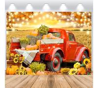 ASDCXZ Sfondo Fotografico Autunno 1.8x1.2m, Camion Rosso Fattoria Raccolto Zucca Foglie d'acero Fiori Autunno Tema Sfondo Fotografia per Ringraziamento Festa Decorazioni Striscione Studio Attrezzi
