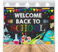 ASDCXZ Sfondo Fotografico Bentornati a Scuola 2.2x1.5m, Colorato Strumento Didattico Mela Primo Giorno di Scuola Tema Sfondo Fotografia per Bambini Studente Aula Festa Decorazioni Materiali Banner