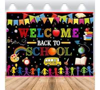 ASDCXZ Sfondo Fotografico Bentornati a Scuola 3x2m, Colorato Graffiti Asilo Autobus Primo Giorno di Scuola Tema Sfondo Fotografia per Bambini Studente Aula Festa Decorazioni Materiali Banner