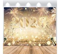 ASDCXZ Sfondo Fotografico Buon Anno 2026 1.8x1.2m, Fuochi d'artificio Glitter Oro Particelle 2026 Capodanno Sfondo Fotografia Natale Buon Anno Vigilia Festival Famiglia Festa Decorazione Striscione