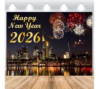 ASDCXZ Sfondo Fotografico Buon Anno 2026 3x2.5m, Colorato Fuochi d'artificio Città Neon 2026 Capodanno Sfondo Fotografia Natale Buon Anno Vigilia Festival Famiglia Festa Decorazione Striscione