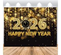 ASDCXZ Sfondo Fotografico Buon Anno 2026 3x2.5m, Nero Oro Orologi Conto Alla Rovescia 2026 Capodanno Sfondo Fotografia Natale Buon Anno Vigilia Festival Famiglia Festa Decorazione Striscione