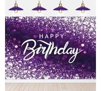 ASDCXZ Sfondo Fotografico Buon Compleanno di Viola 3.6x3m, Glitter Argento Particelle Elegante Viola Fotografia Sfondo Per Donne Della Ragazza Della Compleanno Festa Decorazione Banner Puntelli Foto