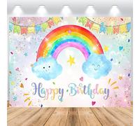 ASDCXZ Sfondo Fotografico Compleanno Arcobaleno 2.2x1.5 m, Glitter Arcobaleno Nube Colorato Bandiere Rosa Vinile Fotografia Sfondo per Ragazza Bambino Primo Compleanno Feste Decorazioni Banner