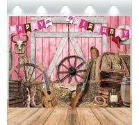 ASDCXZ Sfondo Fotografico Compleanno Occidentale 3.6x3m, Selvaggio Ovest Rustico Farm Rosa Parete in Legno Fienile Fotografia Sfondo Occidentale Tema Compleanno Festa Decor Banner Studio Puntelli