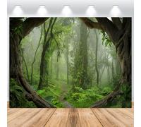 ASDCXZ Sfondo fotografico con foresta, 2,8 x 1,5 m, verde incantato, nebbia tropicale, giungla, foresta pluviale, fondale fotografico, periferia, picnic, campeggio, boy scout, avventura, studio