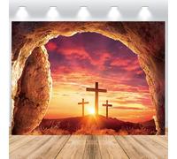 ASDCXZ Sfondo Fotografico Croce di Gesù Cristo 3x2m, Crocifisso al Tramonto Fotografia Sfondo Chiesa Santuario Attività Religiosa Pasqua Natale Comunione Festa Decorazione Banner