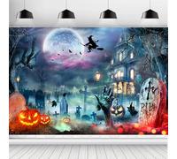 ASDCXZ Sfondo Fotografico Halloween 1.5x1m, Teschio di Lanterna di Zucca di Strega del Castello Magico Spaventoso Halloween Tema Sfondo Fotografia per Casa Stregata Festa Decorazione Banner