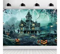 ASDCXZ Sfondo Fotografico Halloween 1.8x1.2m, Horror Notte di Luna Piena Castello Cimitero Zucca Pipistrelli Halloween Tema Sfondo Fotografia per Casa Stregata Festa Decorazione Banner