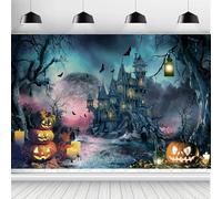 ASDCXZ Sfondo Fotografico Halloween 2.2x1.5m, Lanterna di Zucca con Pipistrelli del Castello Magico Spaventoso Halloween Tema Sfondo Fotografia per Casa Stregata Festa Decorazione Banner