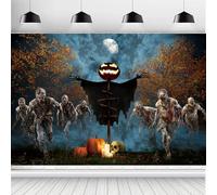 ASDCXZ Sfondo Fotografico Halloween 2.5x1.8m, Spaventoso Foresta Spaventapasseri Fantasma Teschio Lapide Halloween Tema Sfondo Fotografia per Casa Stregata Festa Decorazione Banner