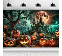 ASDCXZ Sfondo Fotografico Halloween 3.6x2.5m, Lanterna di Zucca del Castello Magico Della Luna Piena Spaventosa Halloween Tema Sfondo Fotografia per Casa Stregata Festa Decorazione Banner