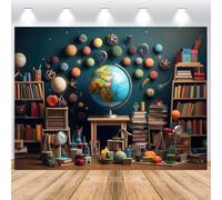ASDCXZ Sfondo Fotografico Mappa del Mondo 2.5x1.8m, Lavagna Spazio Libreria Cancelleria Globi Ritorno a Scuola Sfondo Fotografia per Primo Giorno di Scuola Aula Festa Decorazioni Materiali Banner