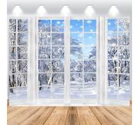 ASDCXZ Sfondo Fotografico Natale 1.8x1.2m, Scena di Neve Sulla Finestra Invernale Albero di Natale Xmas Tema Sfondo Fotografia Capodanno Festività Famiglia Celebrazione Festa Casa Decorazioni Banner