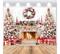 ASDCXZ Sfondo Fotografico Natale 2.5x1.8m, Inverno Albero di Natale Camino Scatola Regalo Xmas Tema Sfondo Fotografia Capodanno Festività Famiglia Celebrazione Festa Casa Decorazioni Banner