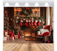 ASDCXZ Sfondo Fotografico Natale 3.6x3m, Camino Invernale Calze di Natale Albero di Natale Xmas Tema Sfondo Fotografia Capodanno Festività Famiglia Celebrazione Festa Casa Decorazioni Banner