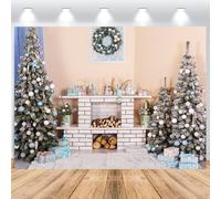 ASDCXZ Sfondo Fotografico Natale 3.6x3m, Scatola Regalo Albero di Natale con Camino Invernale Xmas Tema Sfondo Fotografia Capodanno Festività Famiglia Celebrazione Festa Casa Decorazioni Banner