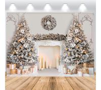 ASDCXZ Sfondo Fotografico Natale 3x2.5m, Inverno Vintage Parete Bianca Camino Albero di Natale Xmas Tema Sfondo Fotografia Capodanno Festività Famiglia Celebrazione Festa Casa Decorazioni Banner