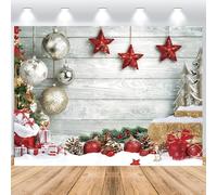 ASDCXZ Sfondo Fotografico Natale 3x2.5m, Parete di Legno Inverno Neve Albero di Natale Palline Xmas Tema Sfondo Fotografia Capodanno Festività Famiglia Celebrazione Festa Casa Decorazioni Banner