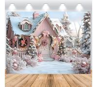 ASDCXZ Sfondo Fotografico Natale 3x2m, Inverno Scena Innevato Rosa Casa di Caramelle Albero di Natalizio Scatola Regalo Ragazza Sfondo Fotografia Principessa Compleanno Festa Decorazioni Banner