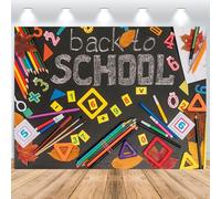 ASDCXZ Sfondo Fotografico Ritorno a Scuola 2.5x1.8m, Lavagna Colorata Cancelleria Numeri Primo Giorno di Scuola Tema Sfondo Fotografia per Bambini Studente Aula Festa Decorazioni Materiali Banner