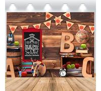 ASDCXZ Sfondo Fotografico Ritorno a Scuola 2.7x1.8m, Parete in Legno Lettera ABC Globo Primo Giorno di Scuola Tema Sfondo Fotografia per Bambini Studente Aula Festa Decorazioni Materiali Banner