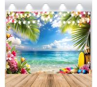 ASDCXZ Sfondo Fotografico Spiaggia Hawaii 1.5x1m, Tropicale Foglie Palma Floreale Estate Luau Hawaii Tema Fotografia Sfondo Cielo Azzurro Oceano Aloha Tiki Festa Decorazione Banner Studio Puntelli