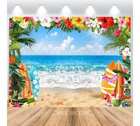 ASDCXZ Sfondo Fotografico Spiaggia Hawaii 3.6x2.5m, Tropicale Floreale Foglie Palma Estate Luau Hawaii Tema Fotografia Sfondo Cielo Azzurro Oceano Aloha Tiki Festa Decorazione Banner Studio Puntelli