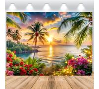 ASDCXZ Sfondo Fotografico Spiaggia Hawaii 3x2.5m, Tropicale Foglie Palma Floreale Estate Luau Hawaii Tema Fotografia Sfondo Tramonto Oceano Aloha Tiki Festa Decorazione Banner Studio Puntelli