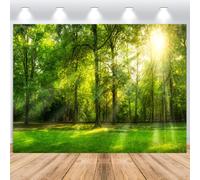 ASDCXZ Sfondo Fotografico Verde Foresta 1.8x1.2m, Primavera Albero Sole Prato Verde Paesaggio Naturale Fotografia Sfondo per Parco Matrimonio Compleanno Festa Avventura All'Aria Aperta Puntelli Foto
