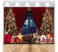 ASDCXZ Sfondo natalizio 3 x 2 m, con scritta "Merry Christmas" e finestra di neve, muro di mattoni